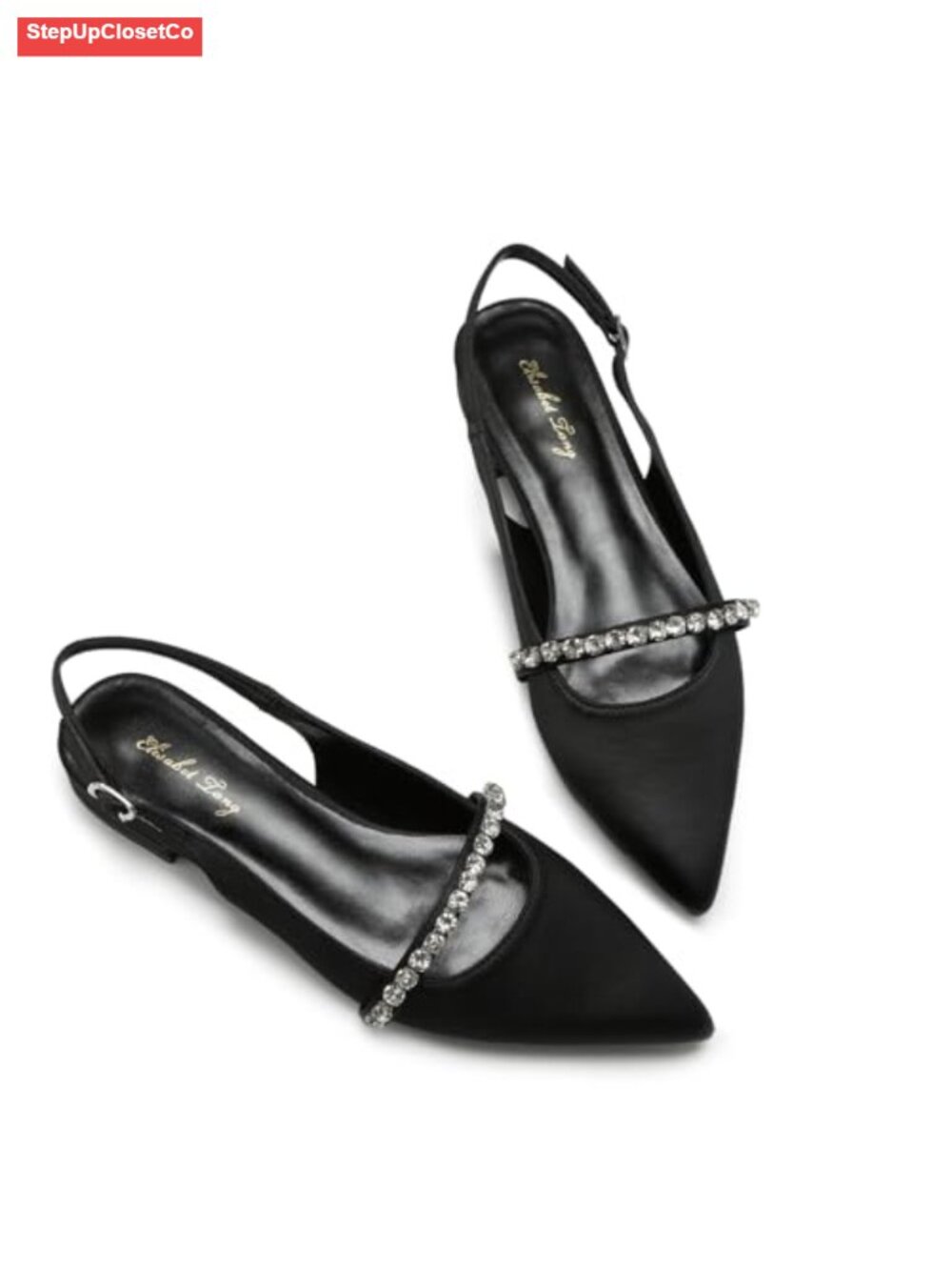 Rhinestone Slingback Flats Women Pointed Toe Dressy Comfortable Low Heel